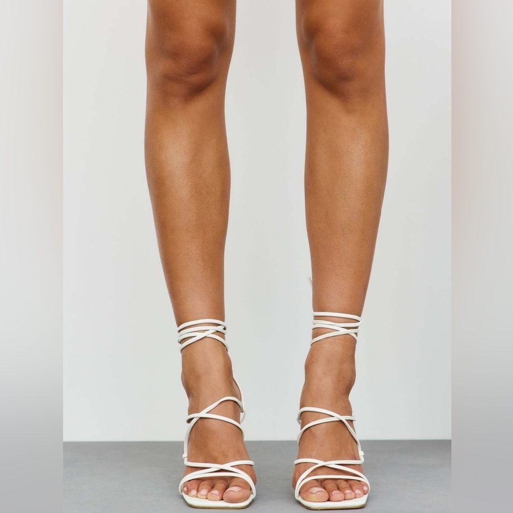 NEW! Billini "Chrome" Strappy Heels, 90's Style Square Toe, White​​​